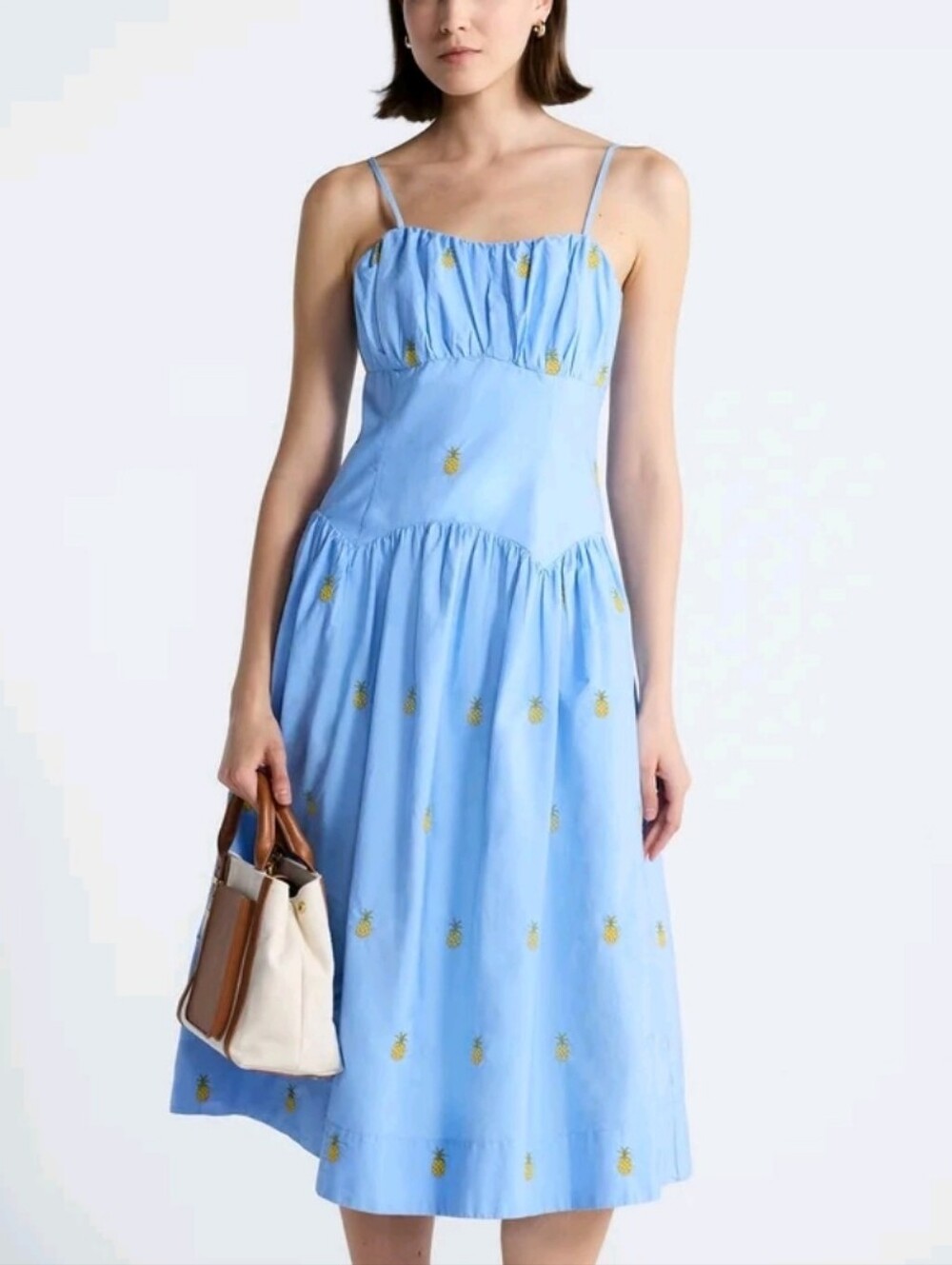 Free Assembly Light Blue Pineapple-Embroidered Midi Sundress Size XS NWT